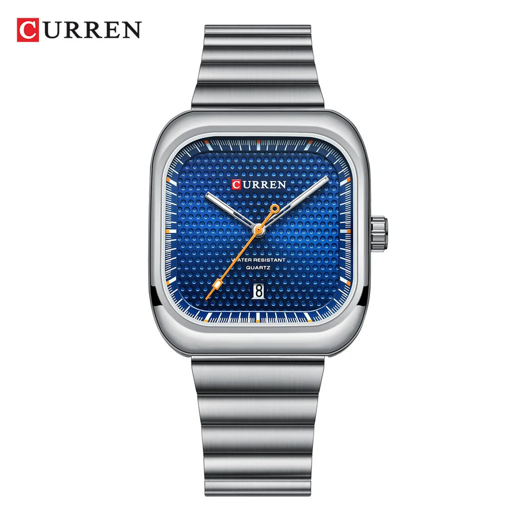 Herrenuhr CURREN Quadrat Business Quarz – Edelstahlarmband Automatische Datumsanzeige