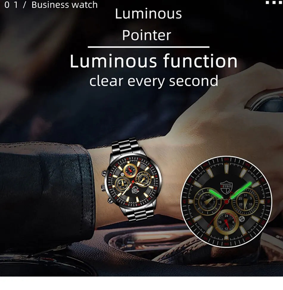 Montre Homme Business Quartz DEYROS – Acier Inoxydable Lumineux Date Calendrier Fashion Casual