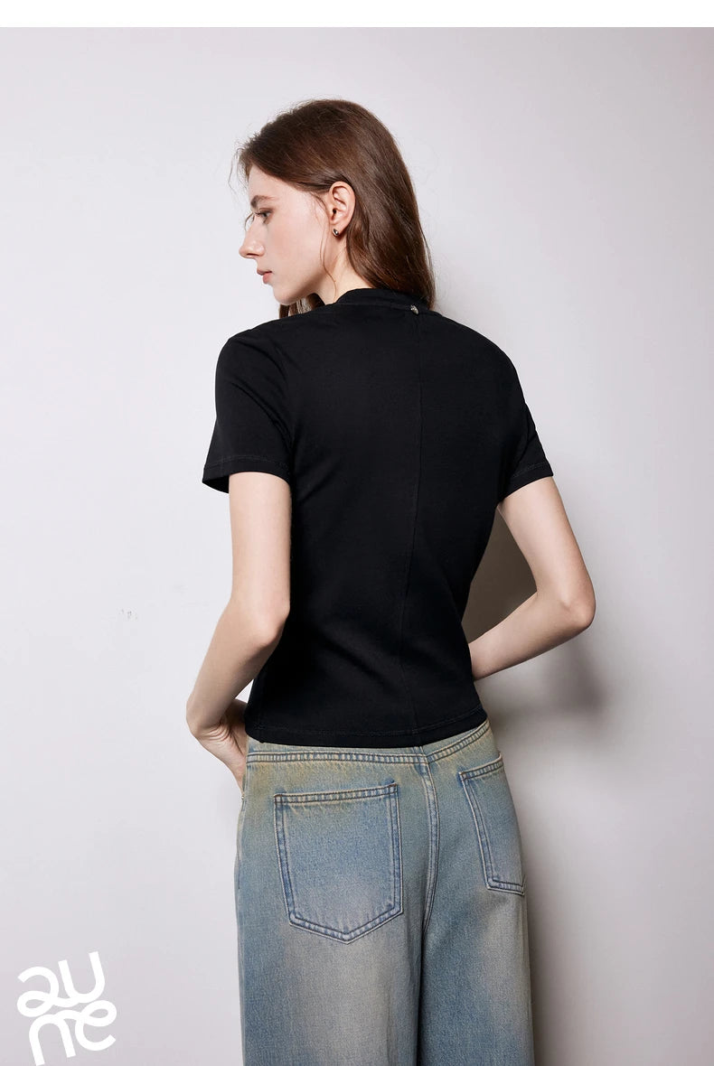 T-Shirt Lyocell Slim Fit Col Rond Manches Courtes Blanc - Basique Premium Polyvalent Printemps | TOYOUTH