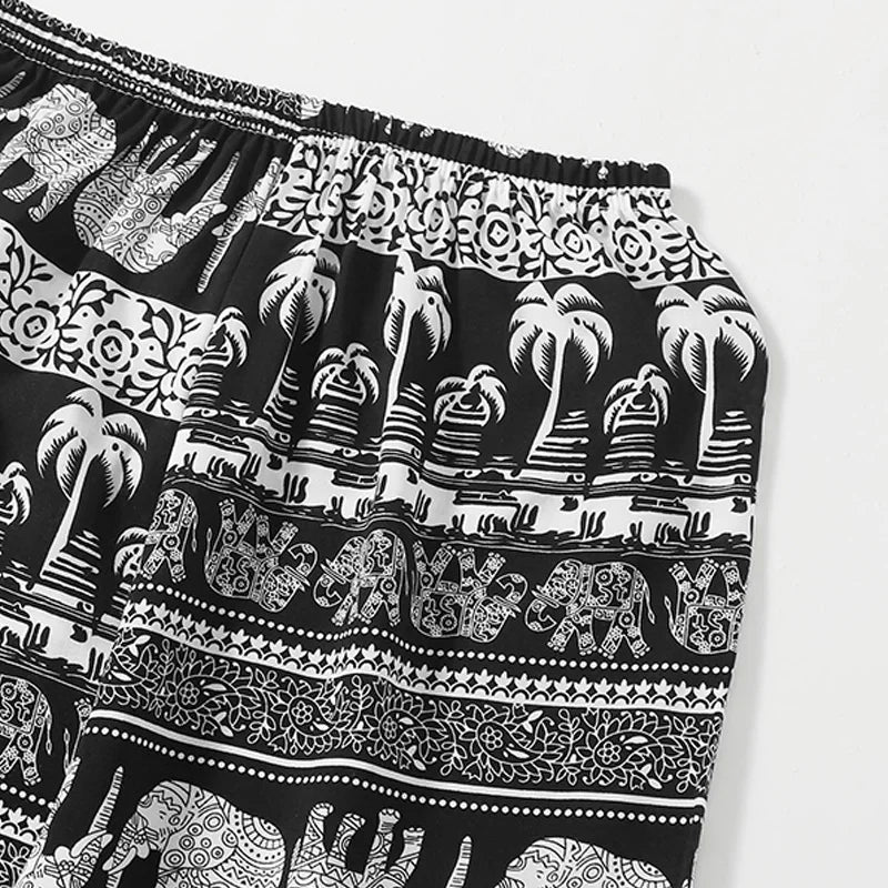 Pantalon Femme Léger Imprimé Tropical Bambou Éléphant Sport Outdoor Cheville Anti-UV – Printemps Été Boho