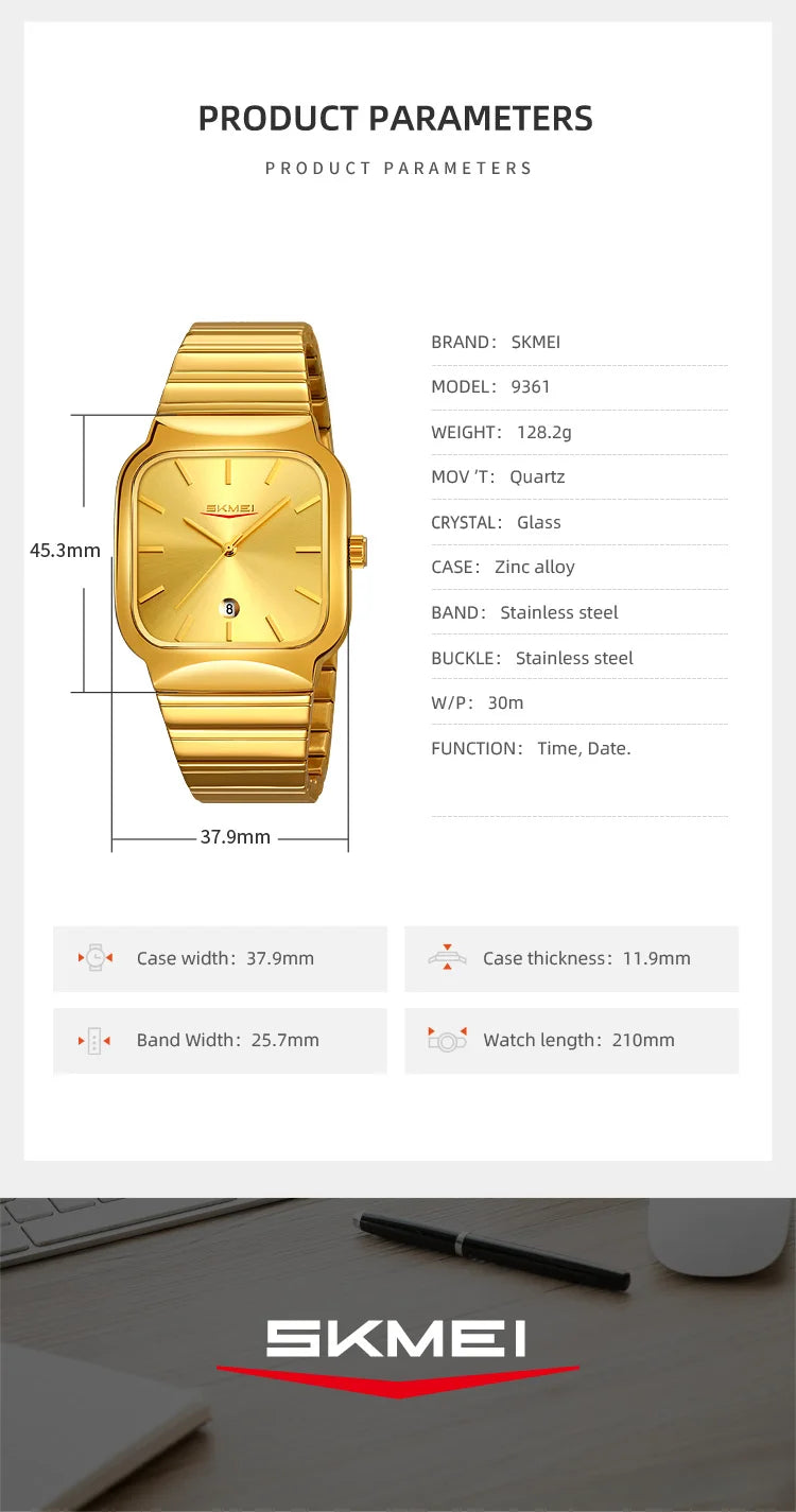 Montre Unisexe SKMEI Luxe Quartz Bracelet Acier – Analogique Date Étanche Fashion