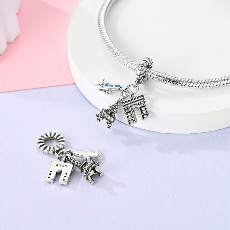 Charm Perle Argent 925 DIY — Avion Tour Appareil Photo Bracelet Collier Femme