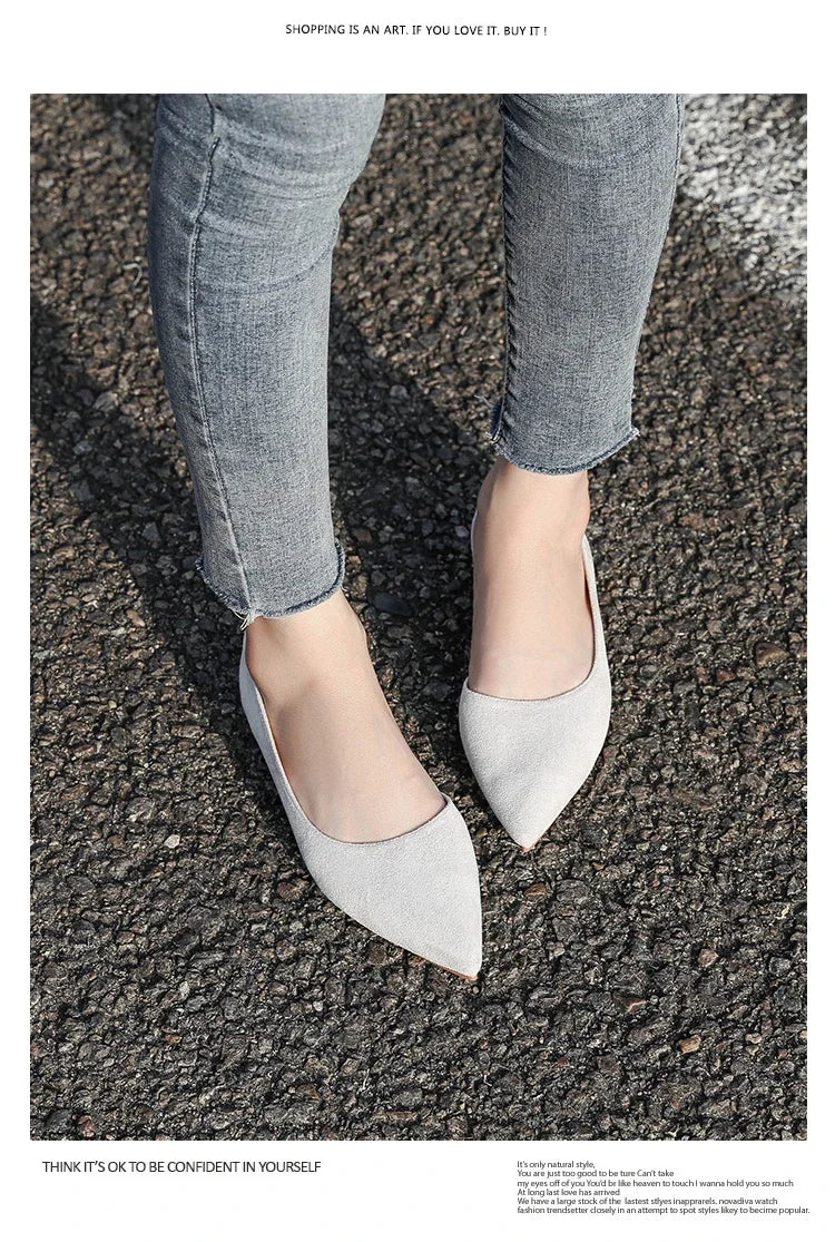 Ballerines Bout Pointu Flock Slip-on 2025 – Talon Plat Couleur Unie Tailles 31 à 46