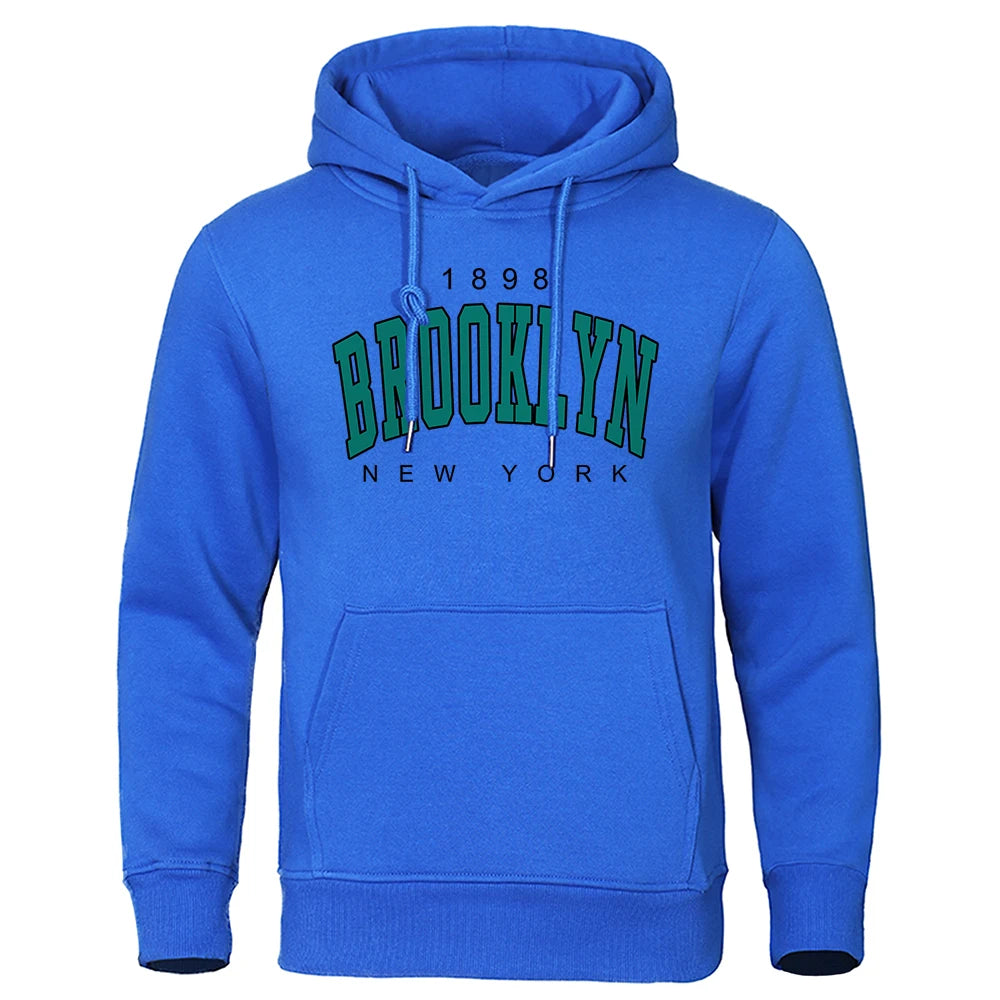 Sweatshirt Homme Oversize Col Rond Imprimé Brooklyn New York 1898 Fashion Créatif Streetwear Casual Tendance – Hoodie Graphique Urban Vintage | Mode Homme Streetwear Premium