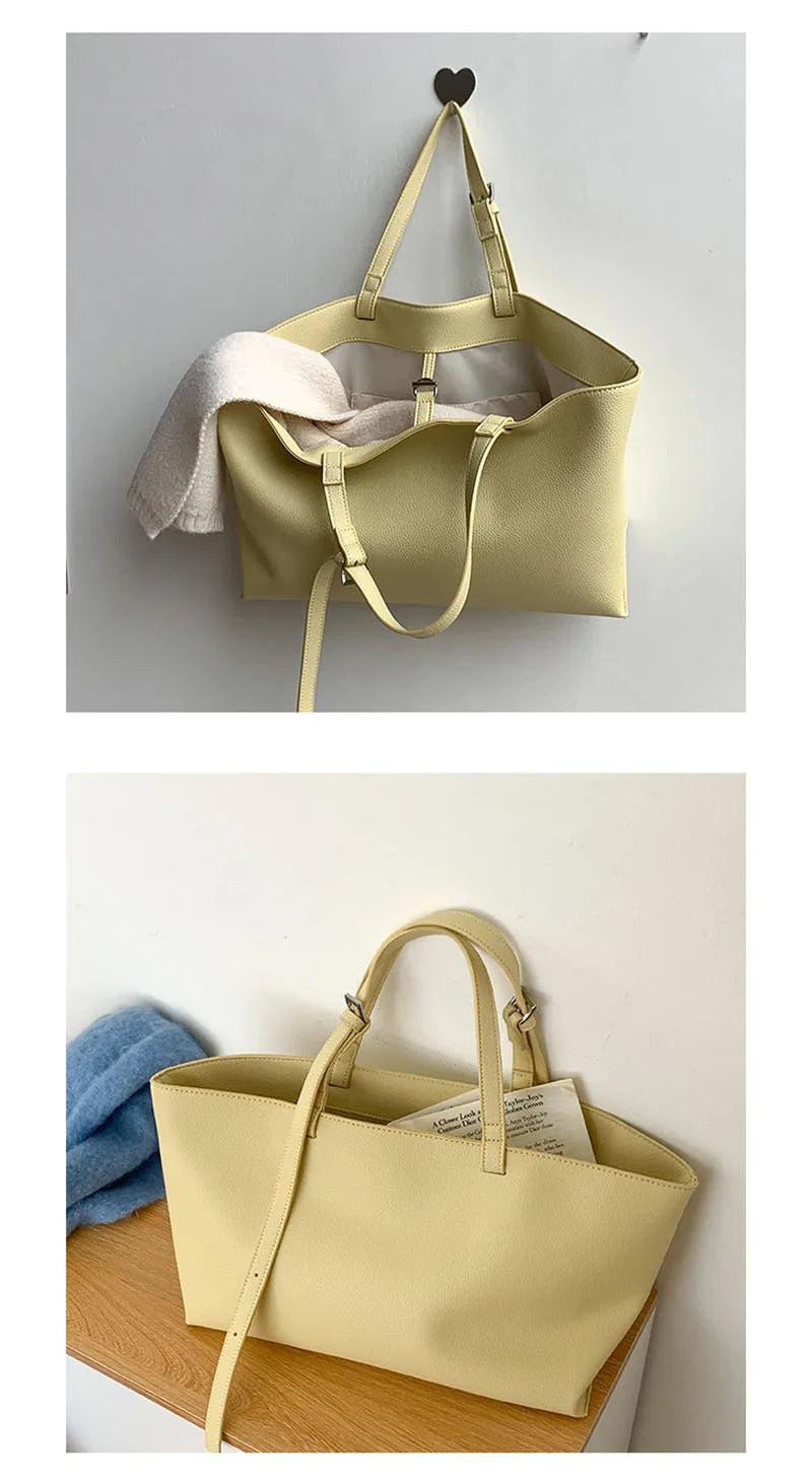 Tote Bag Femme Cuir PU Souple – Grand Sac Cabas Épaule Shopping Casual Qualité Premium