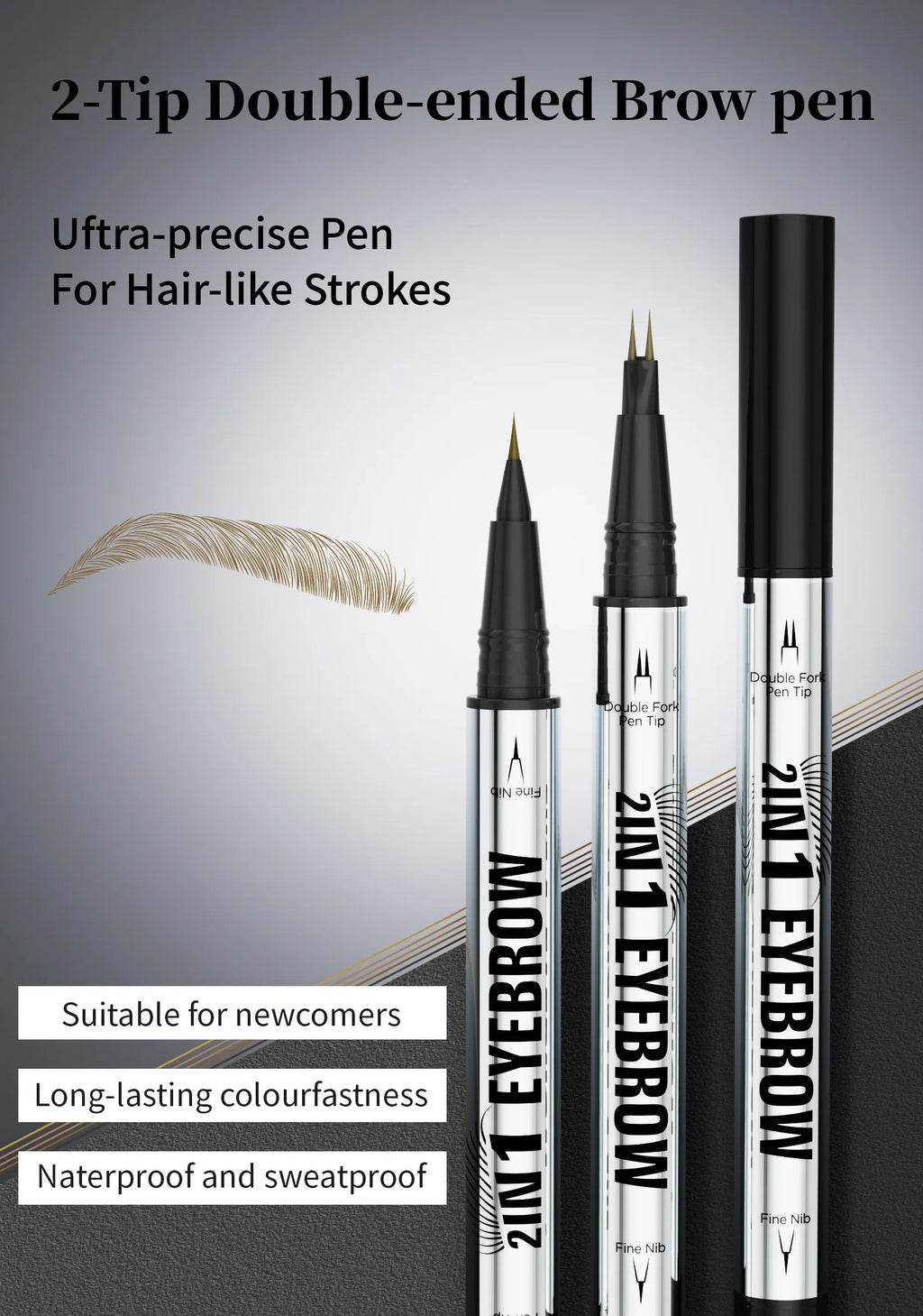 Crayon Sourcils Double Embout Waterproof – Liquide Courbé 2-en-1 Fourchette & Pinceau Précis | Maquillage Sourcils Longue Tenue