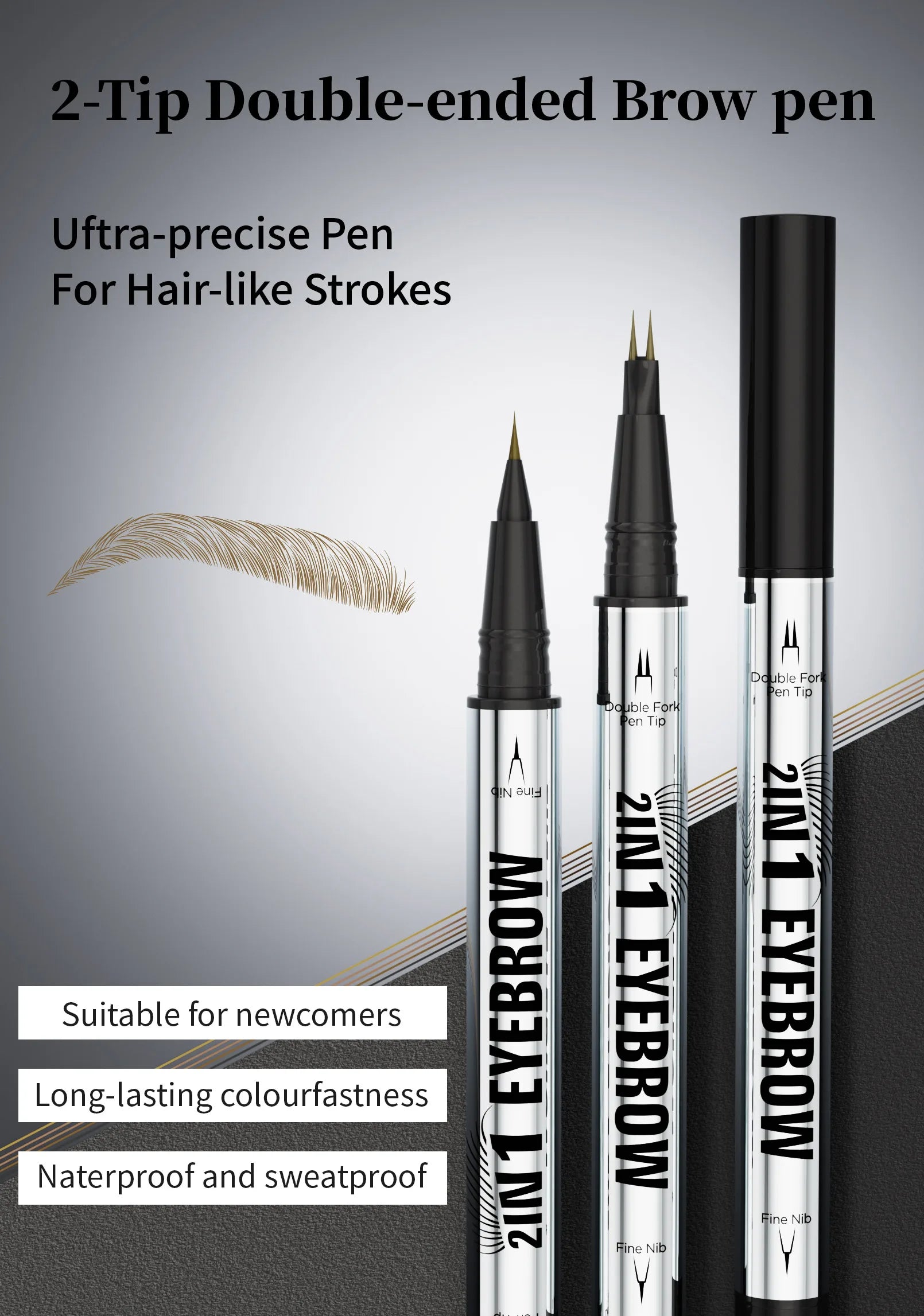 Crayon Sourcils Double Embout Waterproof – Liquide Courbé 2-en-1 Fourchette & Pinceau Précis | Maquillage Sourcils Longue Tenue