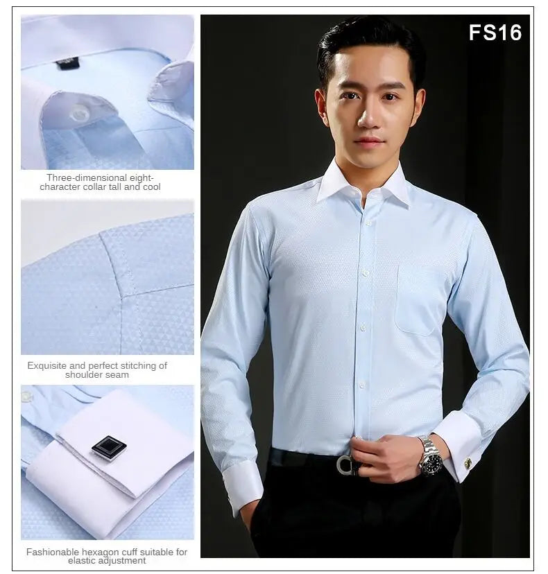 Chemise Homme Classique Poignets Français Manches Longues Coupe Standard – Formelle Business Mariage Bureau Blanche Élégante | Mode Homme Premium