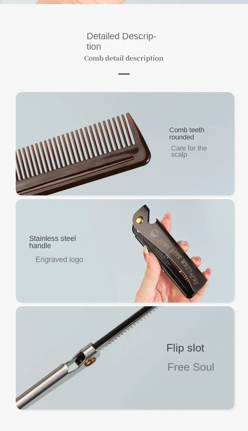 Peigne Pliable Barbe Moustache Massage – Brosse Cheveux Pocket Clip Fait Main Unisexe