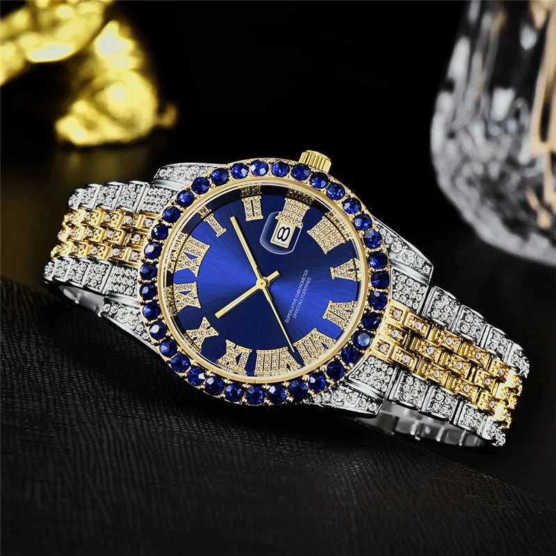 Montre Homme Hip Hop Diamant Fashion Bracelet Alliage Dorée Luxe Date Quartz Tendance Streetwear Bling | Montre Hip Hop Diamant Dorée Premium
