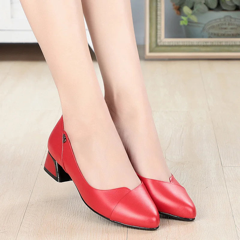 AIYUQI Chaussures Dress Cuir Véritable Rouge Femme 2024 – Bout Peu Profond Bureau Fashion