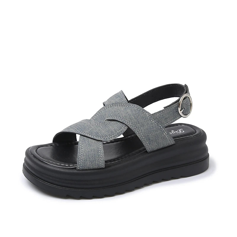 Sandales Romaines Baotou Talon Épais Femme 2025 – Boucle Respirantes Anti-Glisse