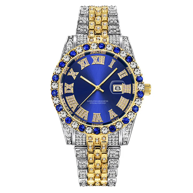 Montre Homme Hip Hop Diamant Fashion Bracelet Alliage Dorée Luxe Date Quartz Tendance Streetwear Bling | Montre Hip Hop Diamant Dorée Premium