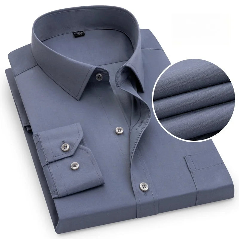 Chemise Homme Formelle Manches Longues Bureau Uni Mode Business Poche Sociale Bleu Blanc Grande Taille S-5XL – Élégante & Professionnelle | Mode Homme Premium