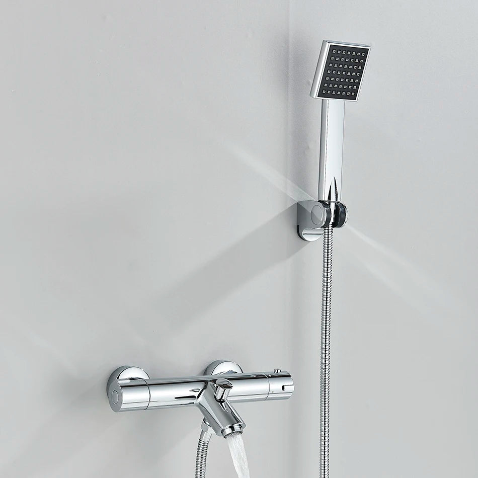 Ensemble Douche Thermostatique Mural – Noir & Chrome, Laiton, Valve Mitigeur | Accessoires Salle de Bain