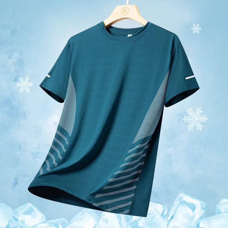 T-Shirt Running Homme Été Soie de Glace Ultra-Léger Imprimé Réfléchissant Séchage Rapide Manches Courtes Respirant Fitness Sport Grande Taille 5XL – Tee Sport Performance | Mode Homme Sport