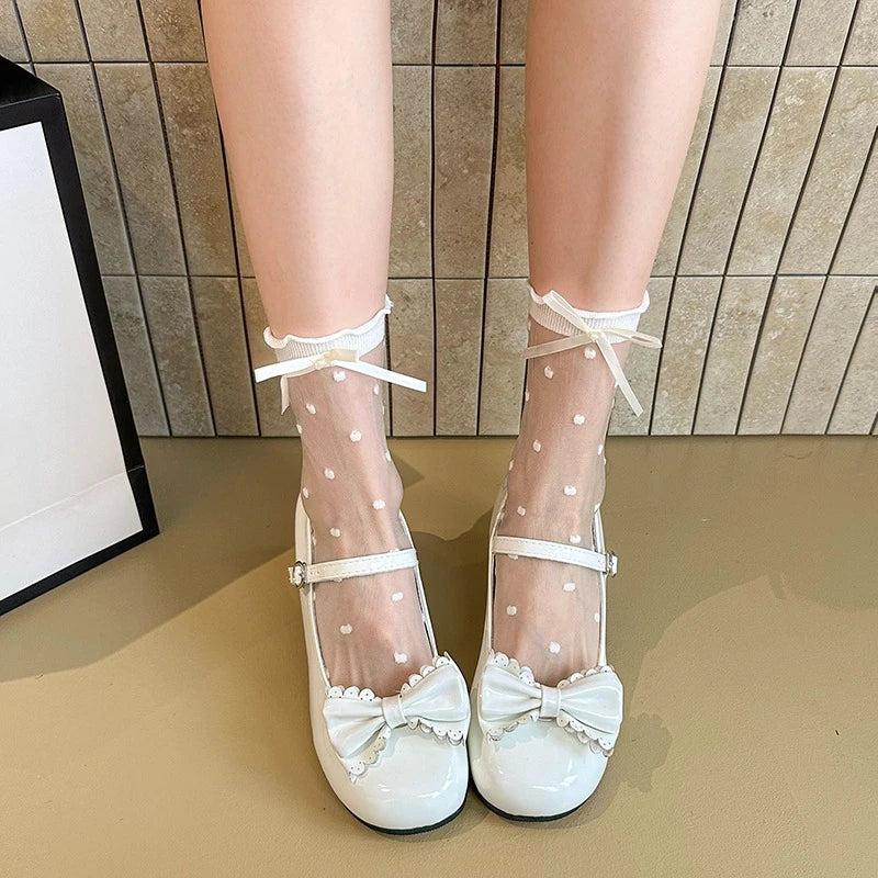 Mary Jane Plus Size Bow Talon Carré Anti-Slip – Bout Rond Ouvert Slip Strap Résistant