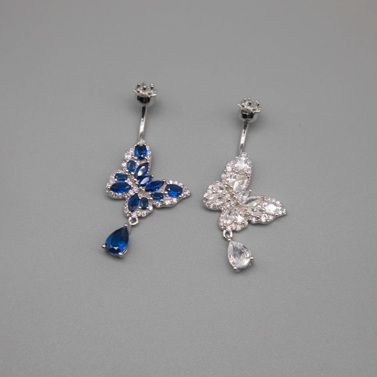 Bauchnabelpiercing Silber 925 Echter Schmetterling Weiße & Blaue Zirkonia – Premium Bauchnabelring für Damen | Feiner, Eleganter & Hypoallergener Körperschmuck