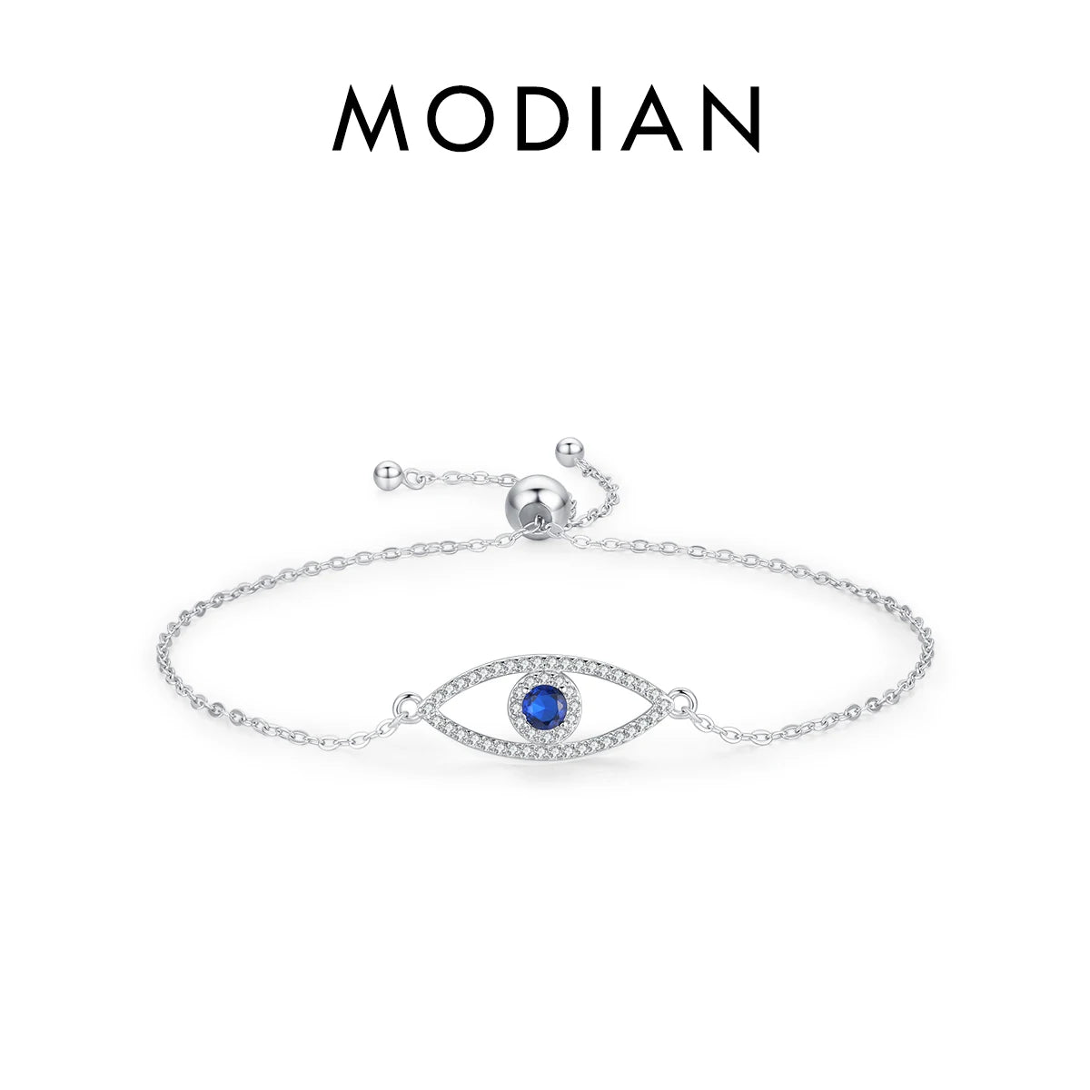 Bracelet Argent 925 Pur MODIAN Luxe – Yeux Turquoise Bleu & Zircon Cubique Cristal Transparent | Bijou Fin Femme Chaîne Maille Élégante & Hypoallergénique