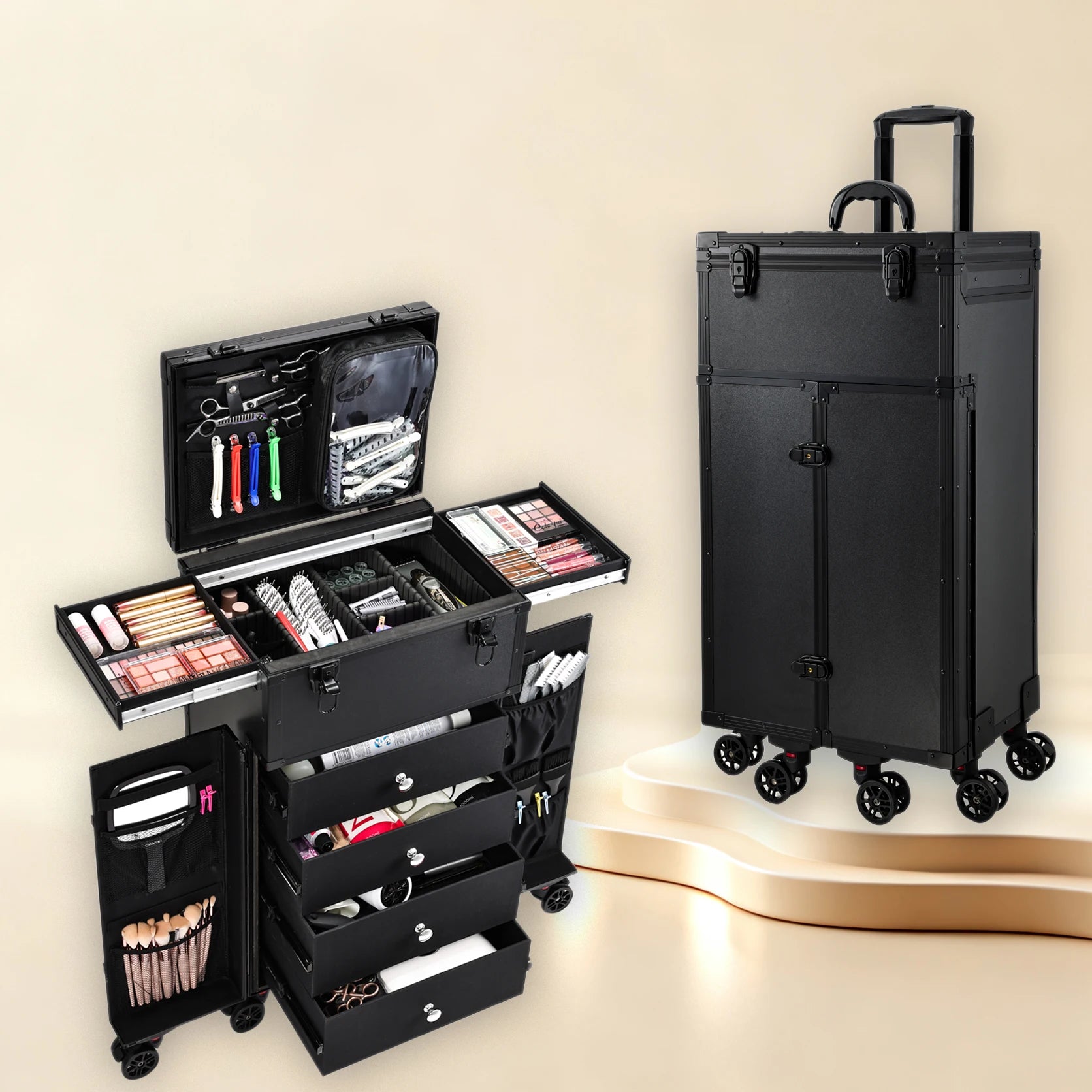 Vanity Case à Roulettes 4 Tiroirs Professionnel – Maquilleur & Coiffeur | Mallette Cosmétique Voyage