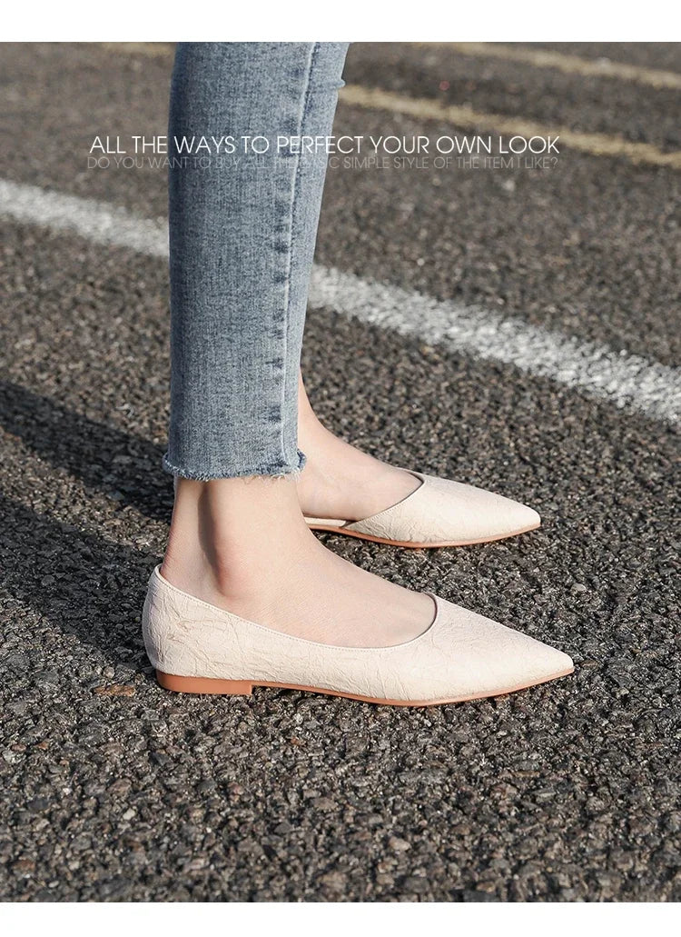 Ballerines Bout Pointu Flock Slip-on 2025 – Talon Plat Couleur Unie Tailles 31 à 46