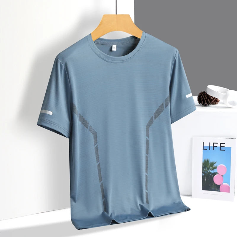 T-Shirt Running Homme Été Soie de Glace Ultra-Léger Imprimé Réfléchissant Séchage Rapide Manches Courtes Respirant Fitness Sport Grande Taille 5XL – Tee Sport Performance | Mode Homme Sport