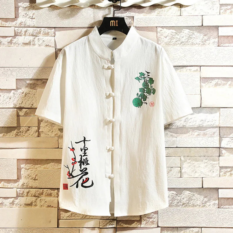Chemise Style Chinois Homme Tang Suit Lin 2023 – Kung Fu Hanfu Manches 3/4 Grande Taille 4XL 5XL