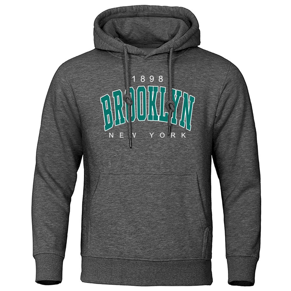 Sweatshirt Homme Oversize Col Rond Imprimé Brooklyn New York 1898 Fashion Créatif Streetwear Casual Tendance – Hoodie Graphique Urban Vintage | Mode Homme Streetwear Premium