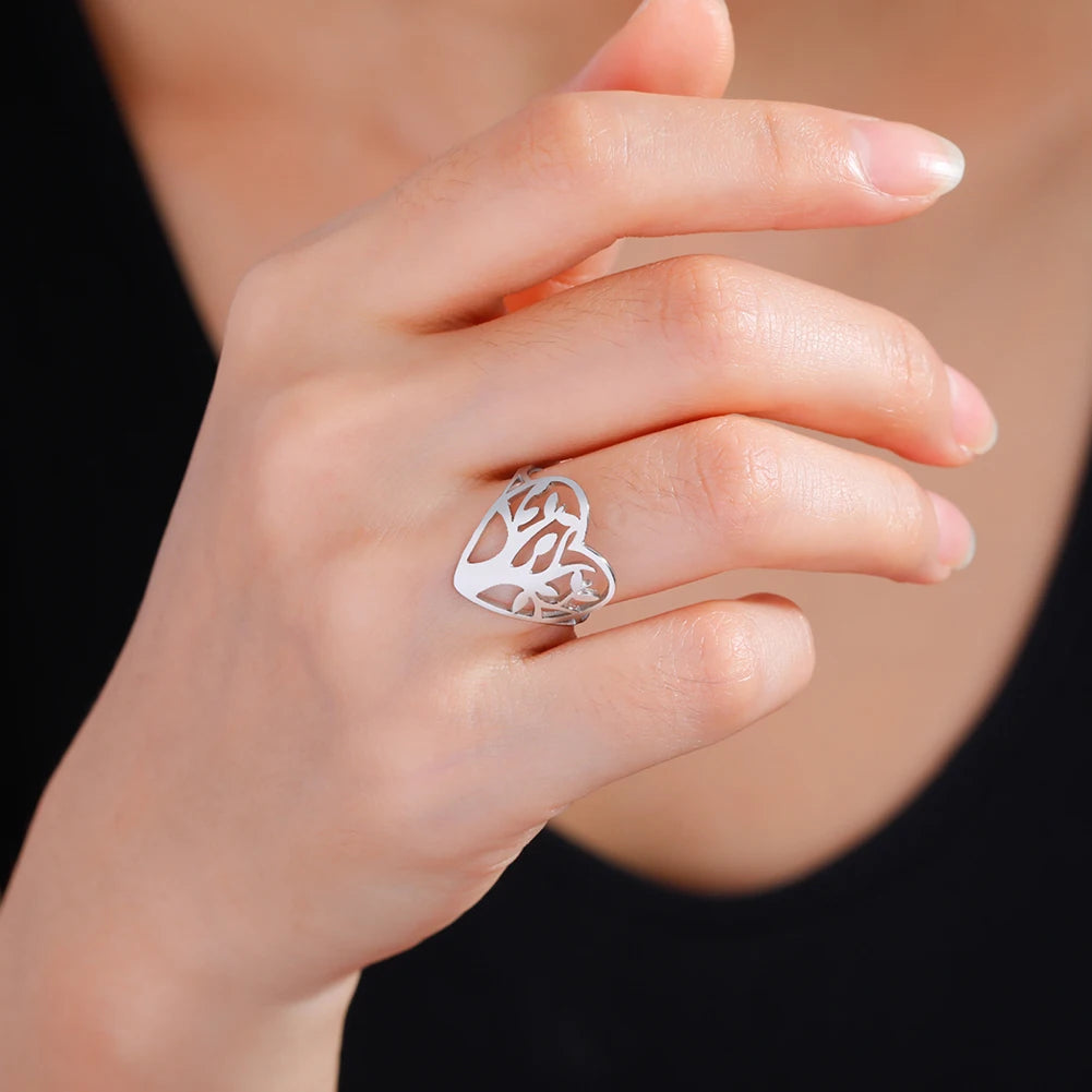 Bague Arbre de Vie Acier Inoxydable Argenté – Symbole Nature & Spiritualité | Bijou Unisexe Couple & Mariage | Cadeau Intemporel