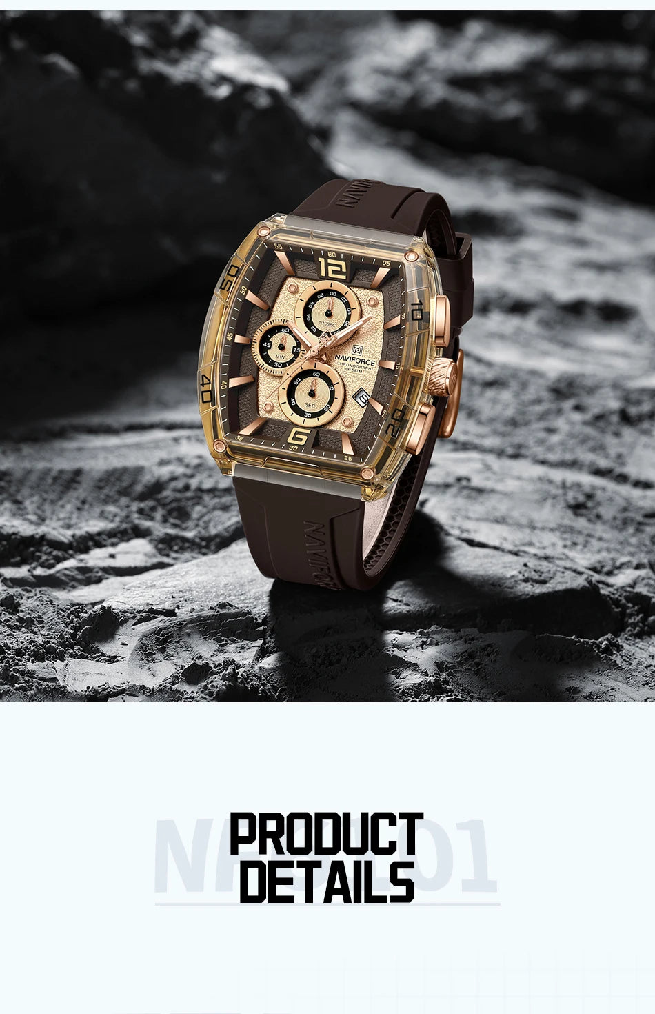 Montre Homme NAVIFORCE Luxe Sport Étanche Bracelet Silicone Quartz Lumineux Chronographe Coffret Cadeau Inclus | Montre NAVIFORCE Chronographe Sport Luxe Premium