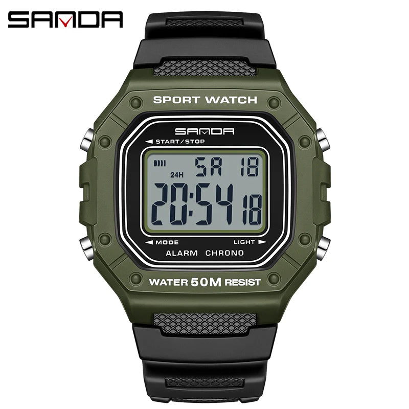 SANDA 2156 Herren Militär Digitaluhr – LED Sport Army Wasserdicht Stoppuhr Großes Zifferblatt