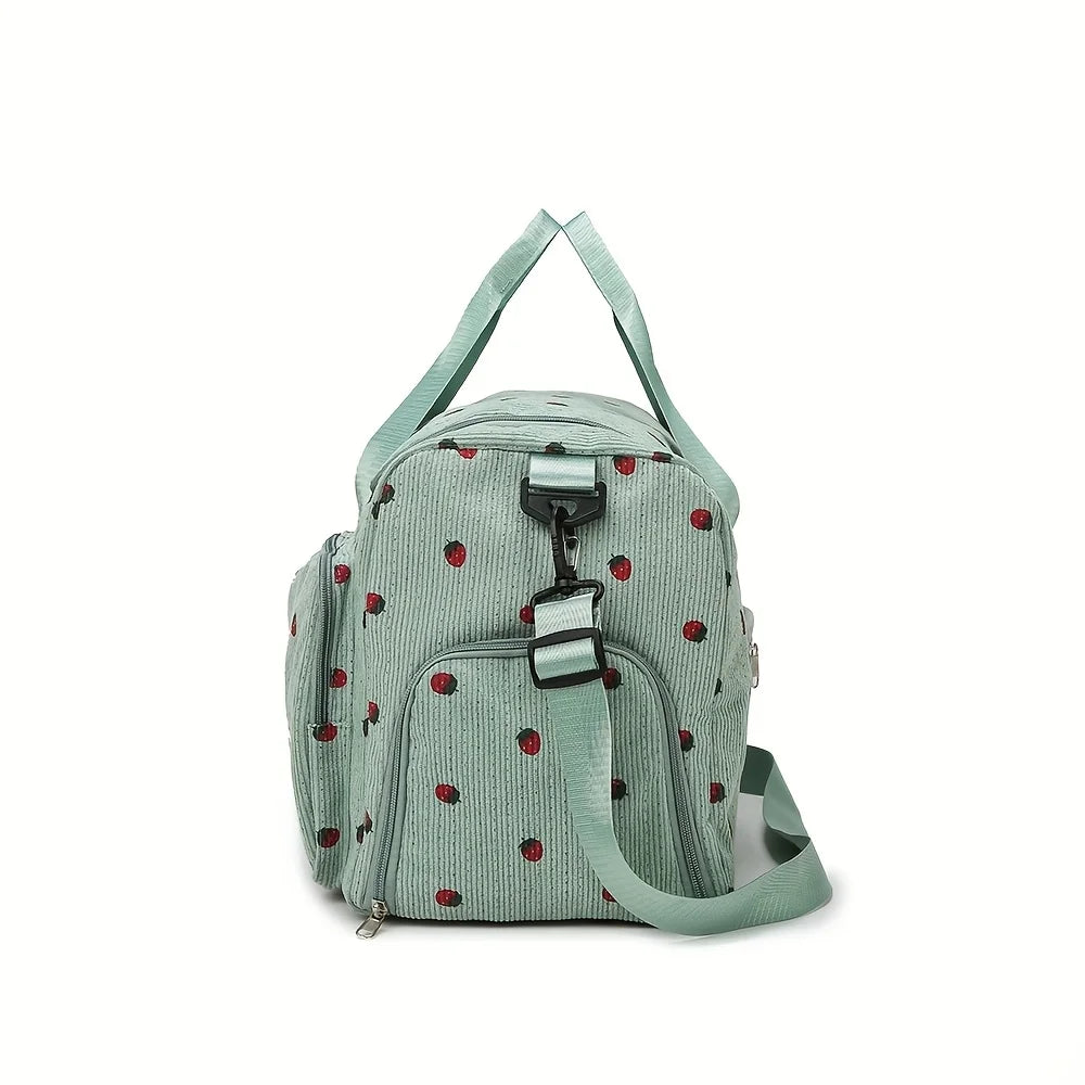 Sac de Voyage Fraise Velours Côtelé – Grande Capacité Bandoulière Léger Sport Fitness Bagage