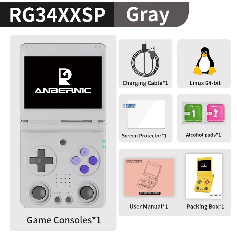 Anbernic RG34XXSP Console de Jeu Portable Flip Rétro – Écran IPS 3.4'' Linux 64-bit | PSP & Jeux Rétro | Cadeau Gaming