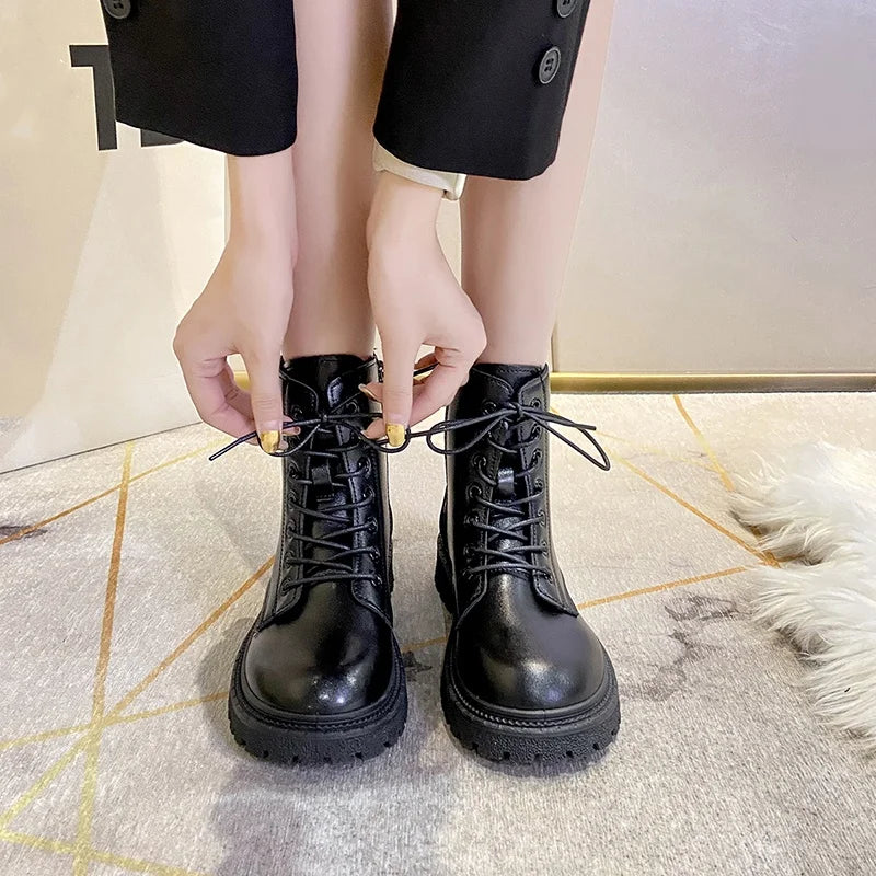 Bottines Talon Carré Zip Cross Belt Femme – Bout Rond Rehaussantes Sexy Printemps Automne