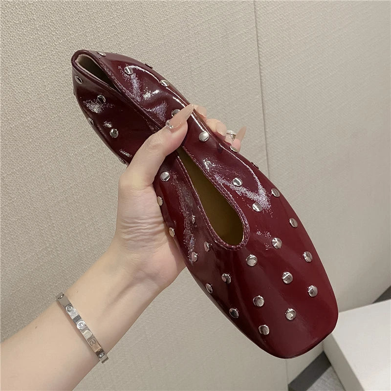 MORAZORA Ballerines Rivets Bout Carré Slip-on – Loafers Femme Noir Rouge Tailles 34-43