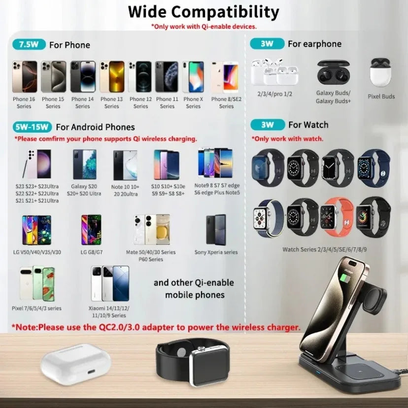 Chargeur 3-en-1 Pliable Charge Rapide – iPhone 17-12 iWatch 11-2 Ultra AirPods 4 3