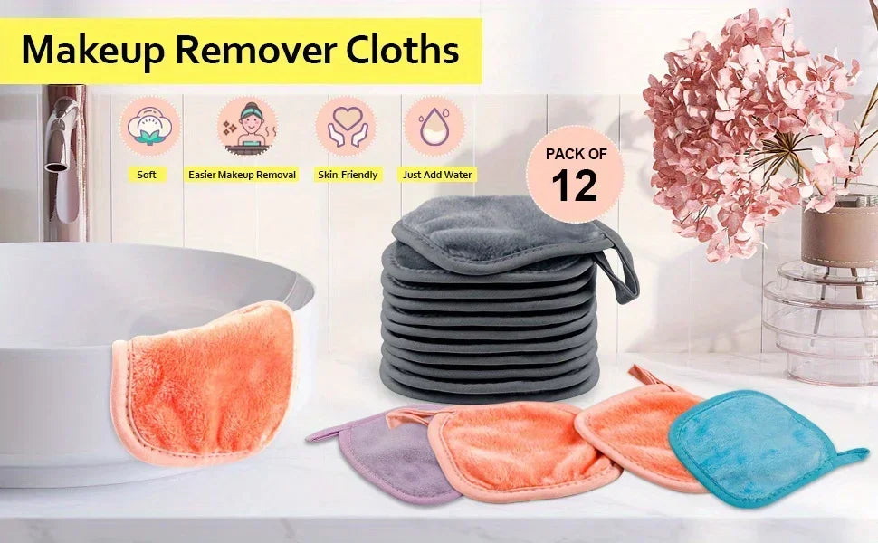 Lot 12 Lingettes Démaquillantes Microfibre Réutilisables – Serviettes Visage Nettoyage Profond | Soin Peau