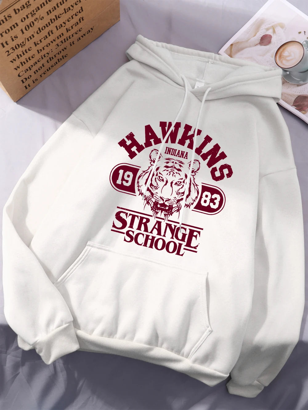 Sweat À Capuche Femme Hawkins Strange School 1983 Polaire Chaud Ample Poche – Streetwear | Hiver