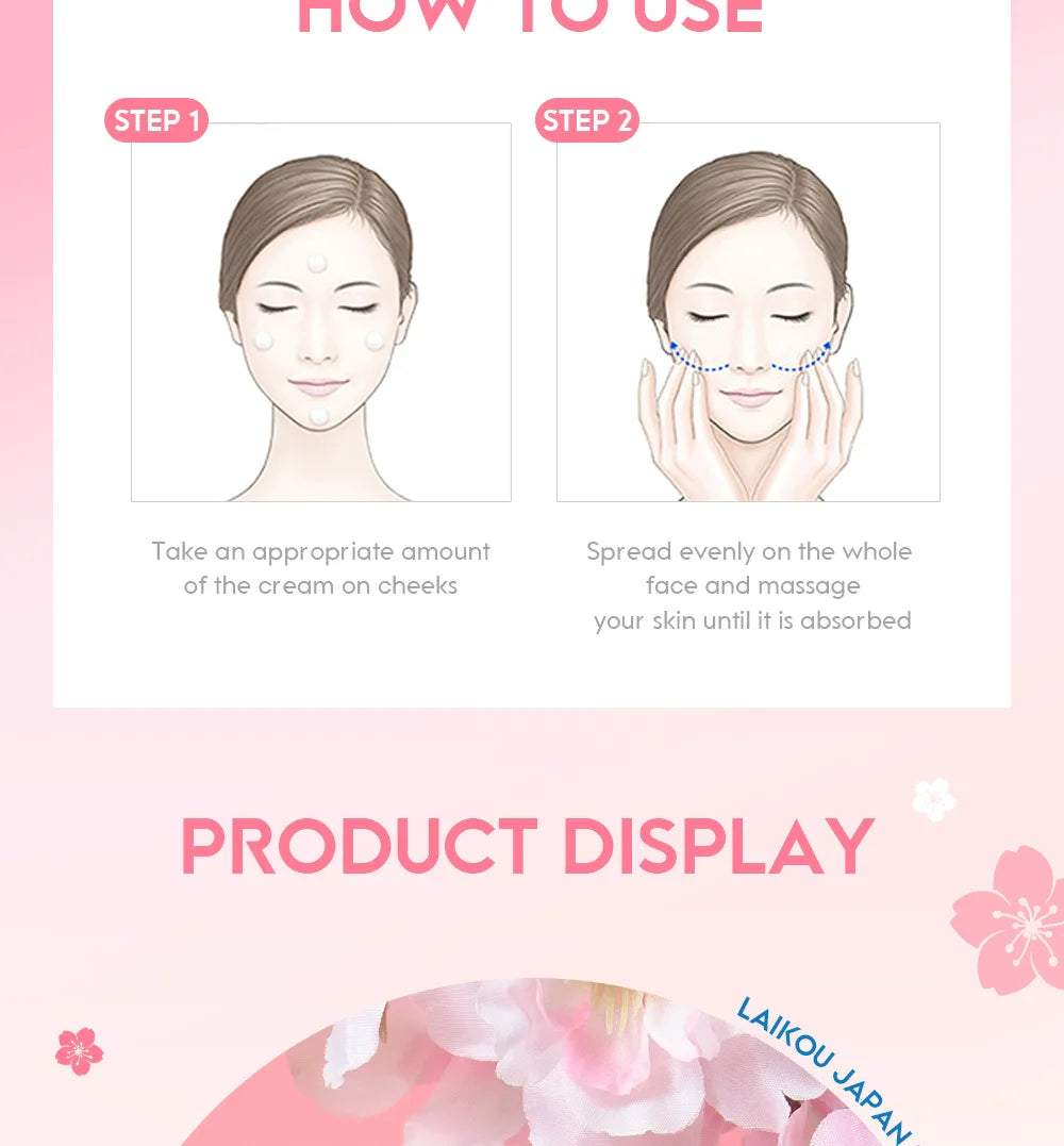 Crème Visage Sakura Laikou 60g – Fleur de Cerisier Hydratante Anti-Rides Anti-Âge Éclat