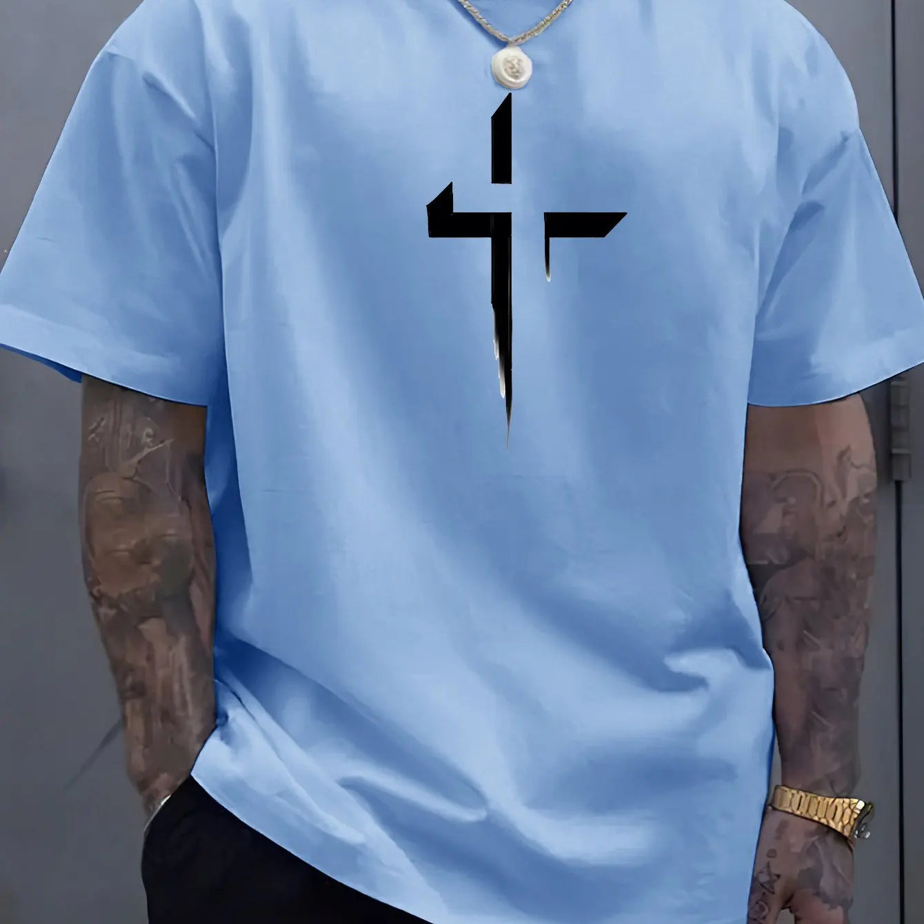 T-Shirt Homme 100% Coton Pur Imprimé Croix Créatif Loose Grande Taille Col Rond Manches Courtes Sport Casual Été Confortable | Mode Homme Tendance