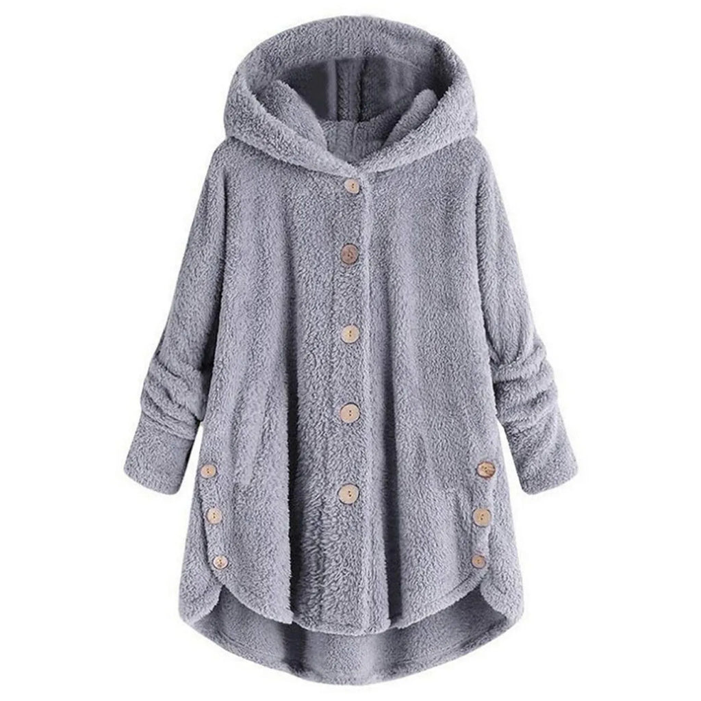 Damen Teddyfell-Mantel mit Kapuze – Warme Fleece-Jacke Unifarben | Herbst Winter Trend