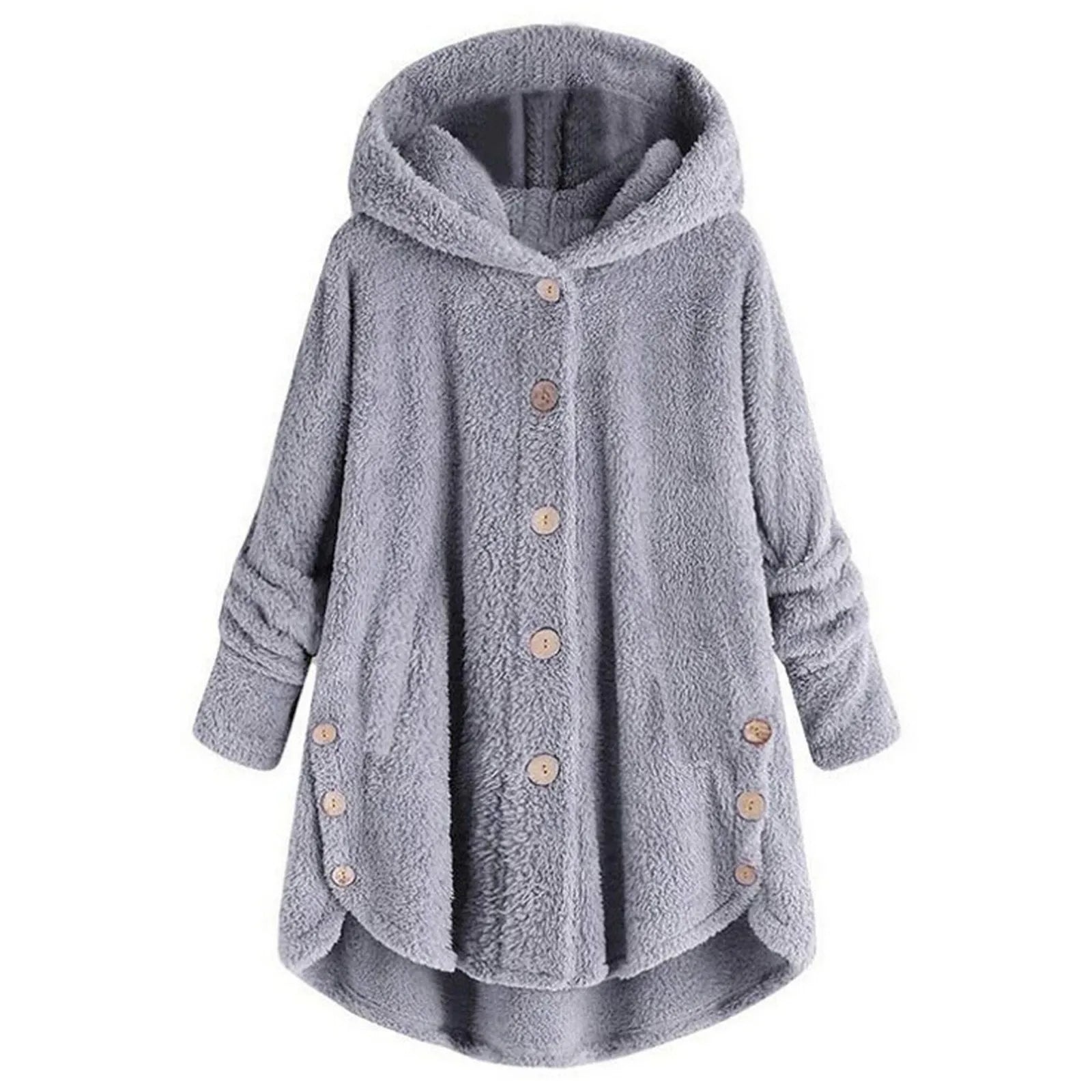 Damen Teddyfell-Mantel mit Kapuze – Warme Fleece-Jacke Unifarben | Herbst Winter Trend