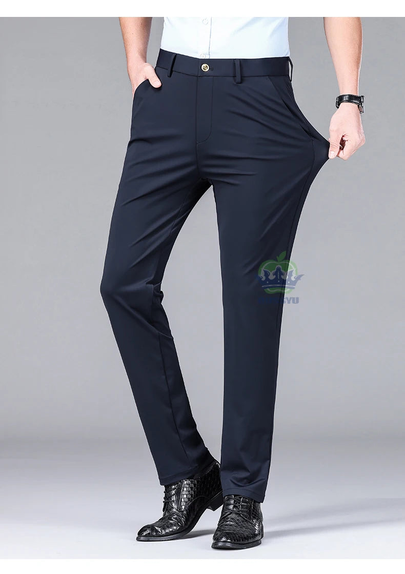 Pantalon Homme Soie de Glace Stretch Été Grande Taille – Ceinture Élastique Business Formel Jusqu'à 40 | Mode Homme Premium