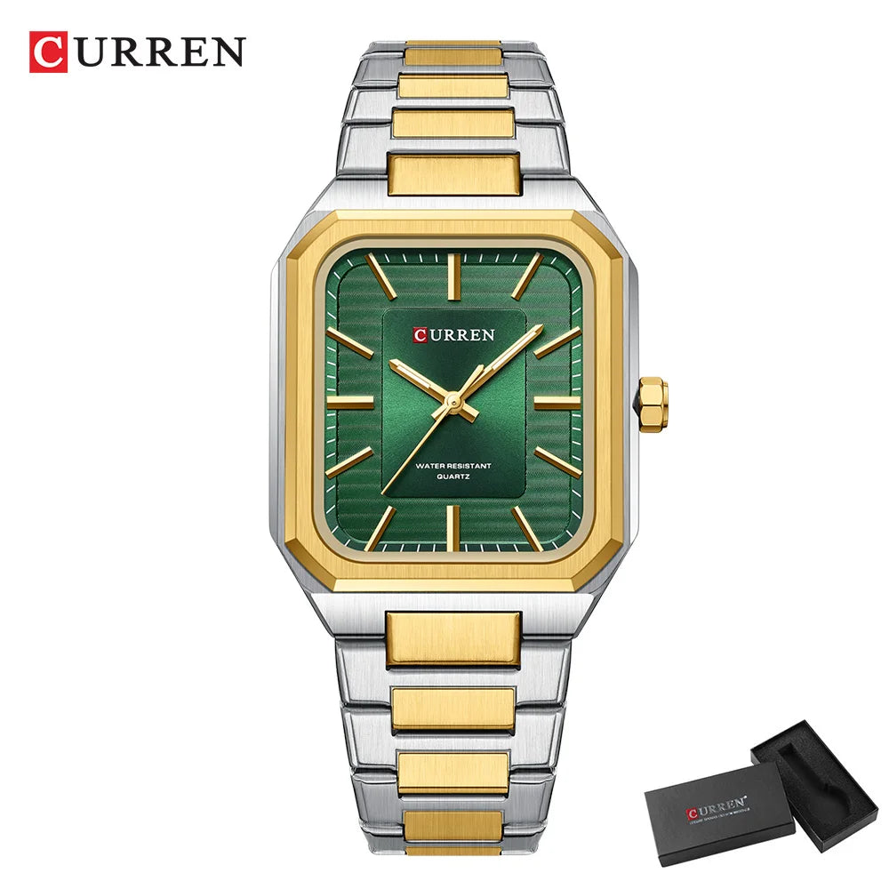 Montre Homme CURREN Vintage Rectangle Acier Inoxydable Quartz Lumineux Étanche – Style Rétro Chic