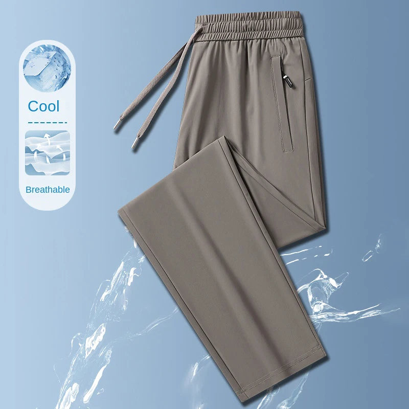 Pantalon Homme Soie de Glace Léger Été – Stretch Respirant Coupe Droite Loose Business Casual & Outdoor | Mode Homme Premium