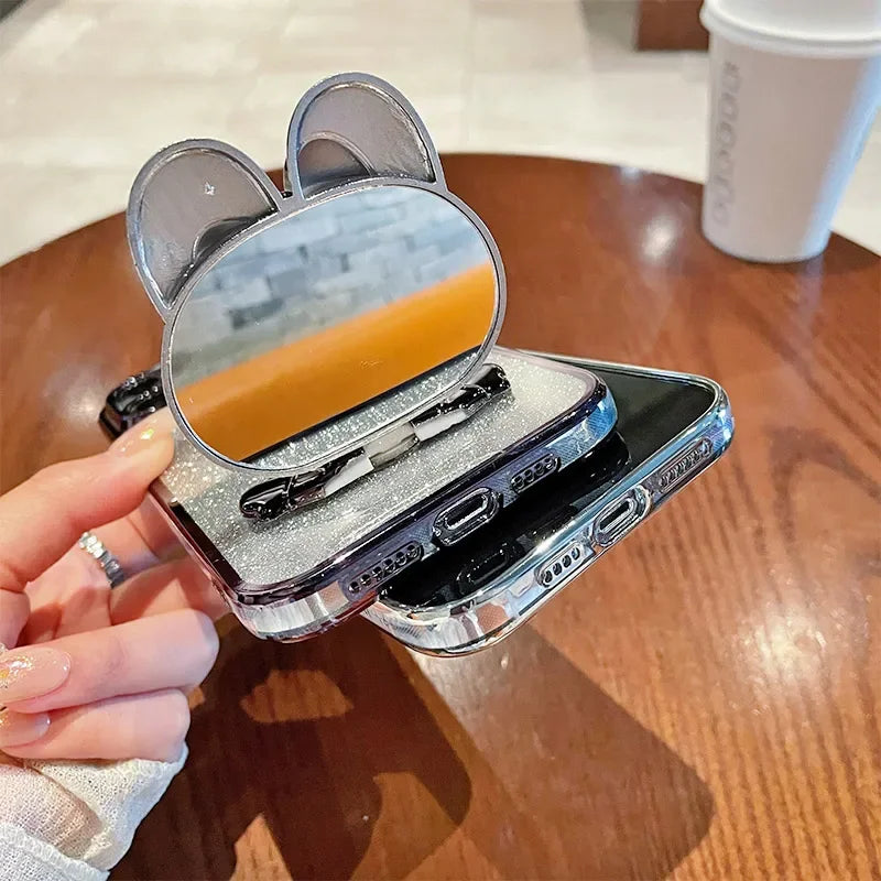Coque Miroir Lapin Pliable Realme C71 C73 C75 – Support Intégré Antichoc | Accessoire Smartphone Kawaii