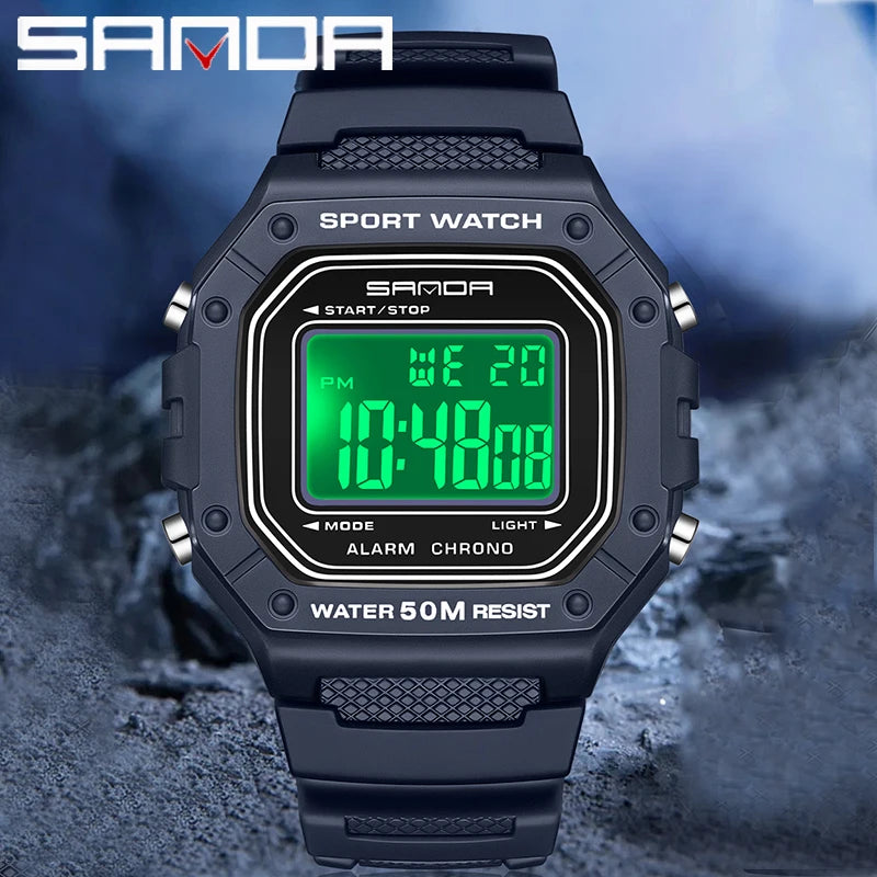 SANDA 2156 Herren Militär Digitaluhr – LED Sport Army Wasserdicht Stoppuhr Großes Zifferblatt