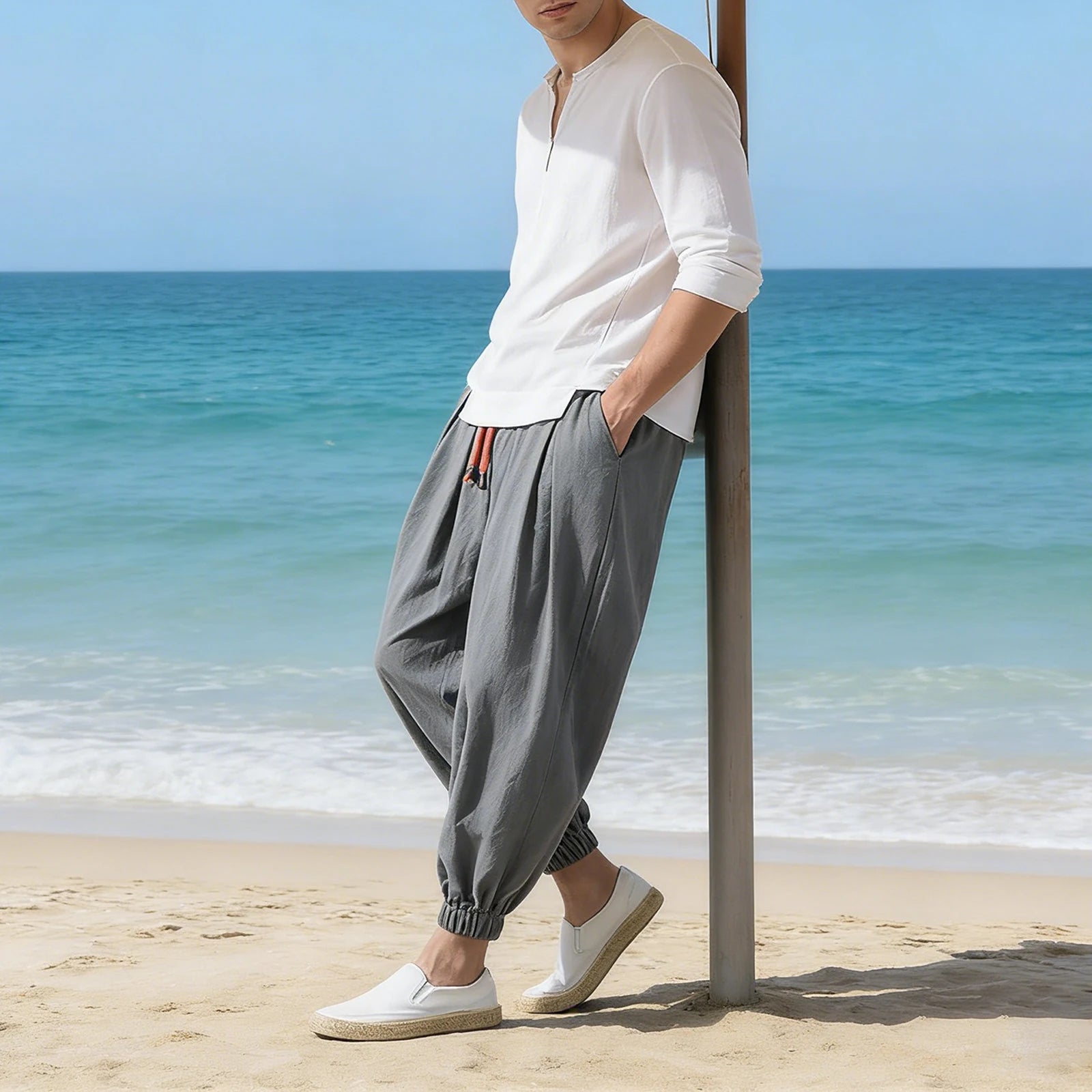 Pantalon Homme Style Chinois Casual Plage Été Voyage Léger Confortable Printemps Automne Fashion Tendance – Pantalon Ethnique Chic Vacances | Mode Homme Premium