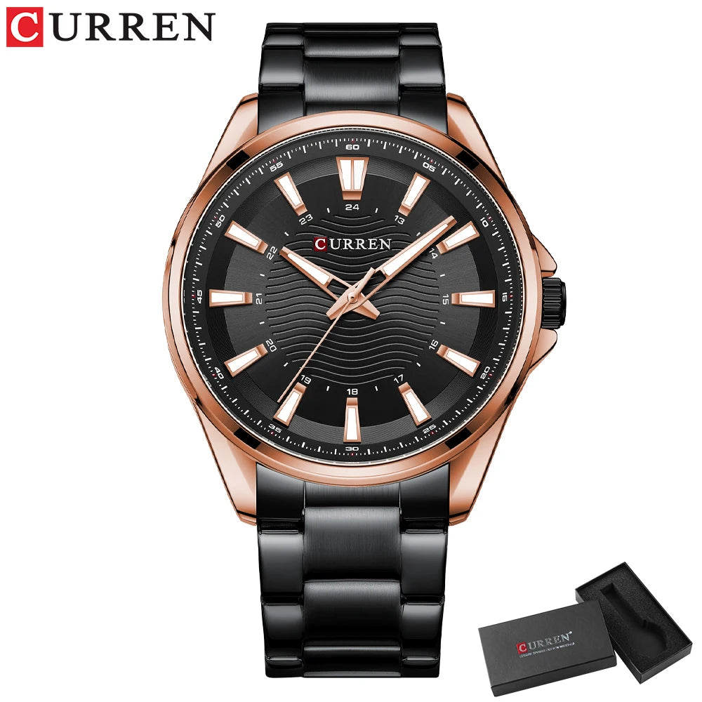 Montre Homme CURREN Business Casual Quartz 44mm – Acier Noir Lumineux Étanche Fashion