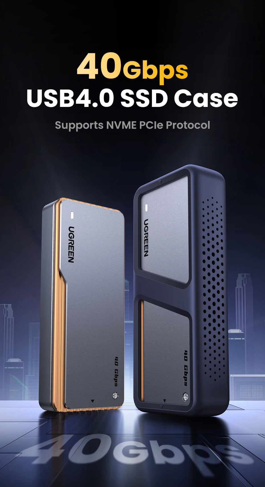 UGREEN Boitier SSD NVMe 40Gbps – Adaptateur M.2 vers USB4.0 | Refroidissement Intégré Aluminium PCIE